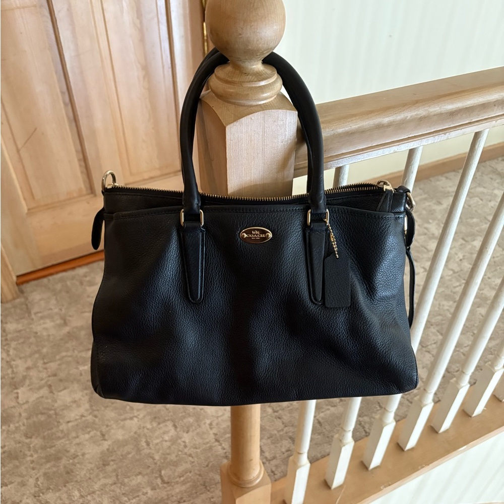 COACH Morgan Luxury Navy Pebbled Leather Satchel Shoulder Bag